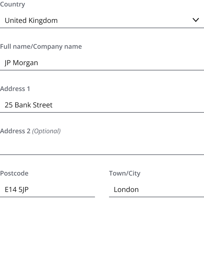 Example showing Dynamic template with United Kingdom selected